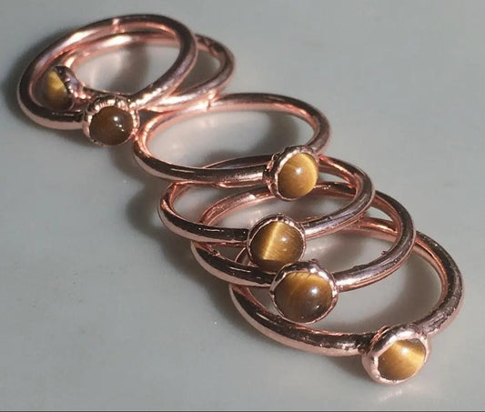 Electroformed Copper Tiger's Eye Ring: Rustic Bohemian Band - BlackbirdSageStudio
