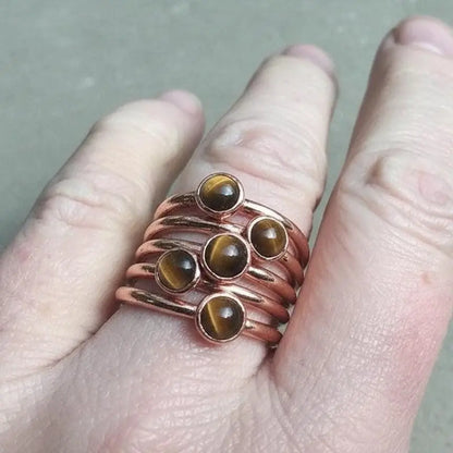 Electroformed Copper Tiger's Eye Ring: Rustic Bohemian Band - BlackbirdSageStudio