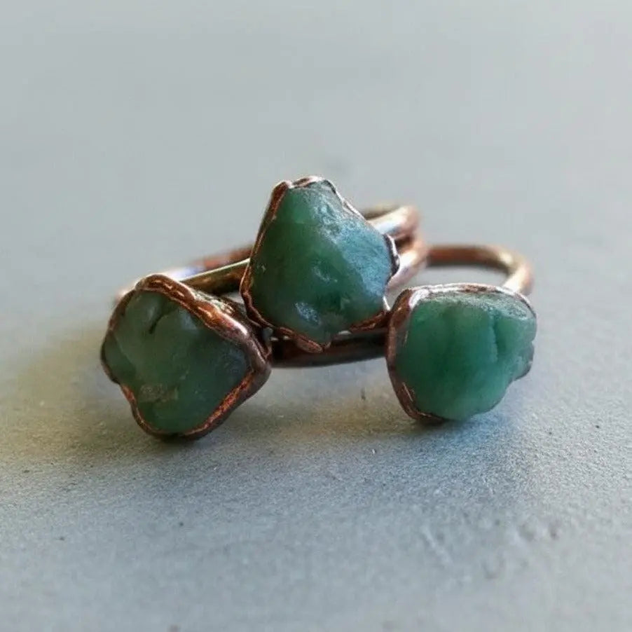 Raw Emerald Copper Ring: Electroformed Bohemian Solitaire, May Birthstone - BlackbirdSageStudio