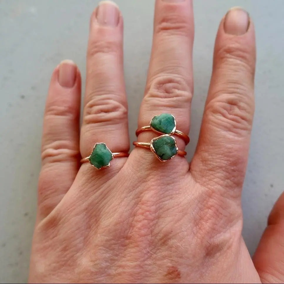 Raw Emerald Copper Ring: Electroformed Bohemian Solitaire, May Birthstone - BlackbirdSageStudio
