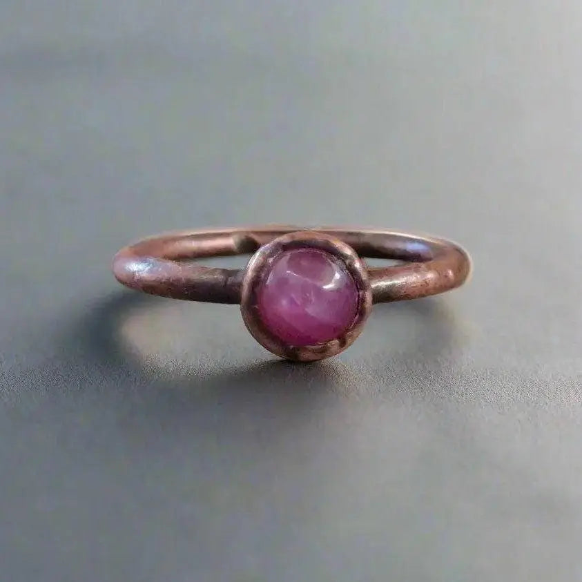 Pink Sapphire Copper Stacking Ring: Electroformed Boho Jewelry - BlackbirdSageStudio