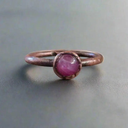 Pink Sapphire Copper Stacking Ring: Electroformed Boho Jewelry - BlackbirdSageStudio