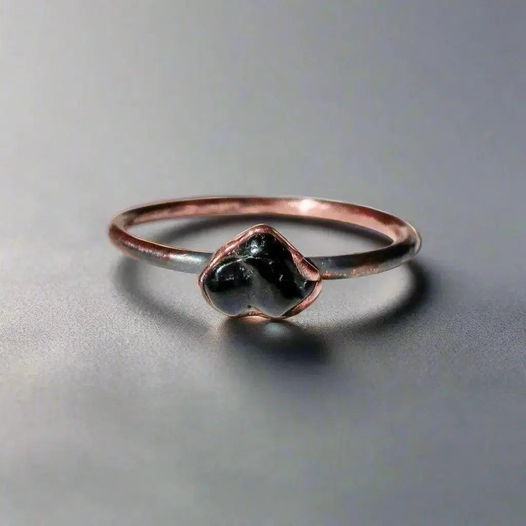 Electroformed Copper Black Tourmaline Ring: Handmade Boho Stacking Jewelry - BlackbirdSageStudio