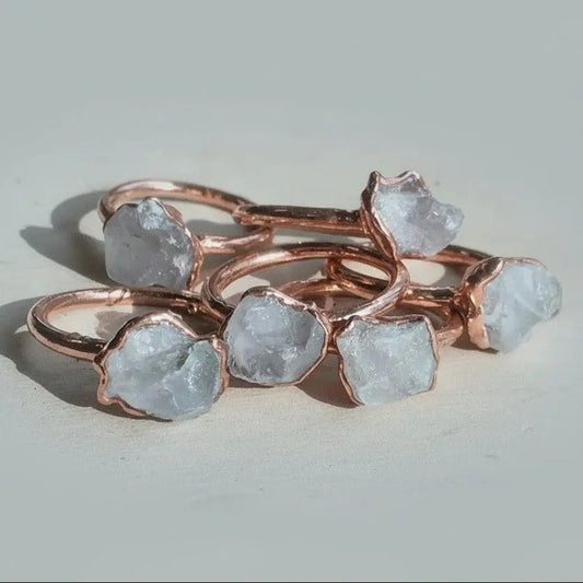 Raw Celestite Copper Ring: Electroformed Boho Crystal Jewelry - BlackbirdSageStudio