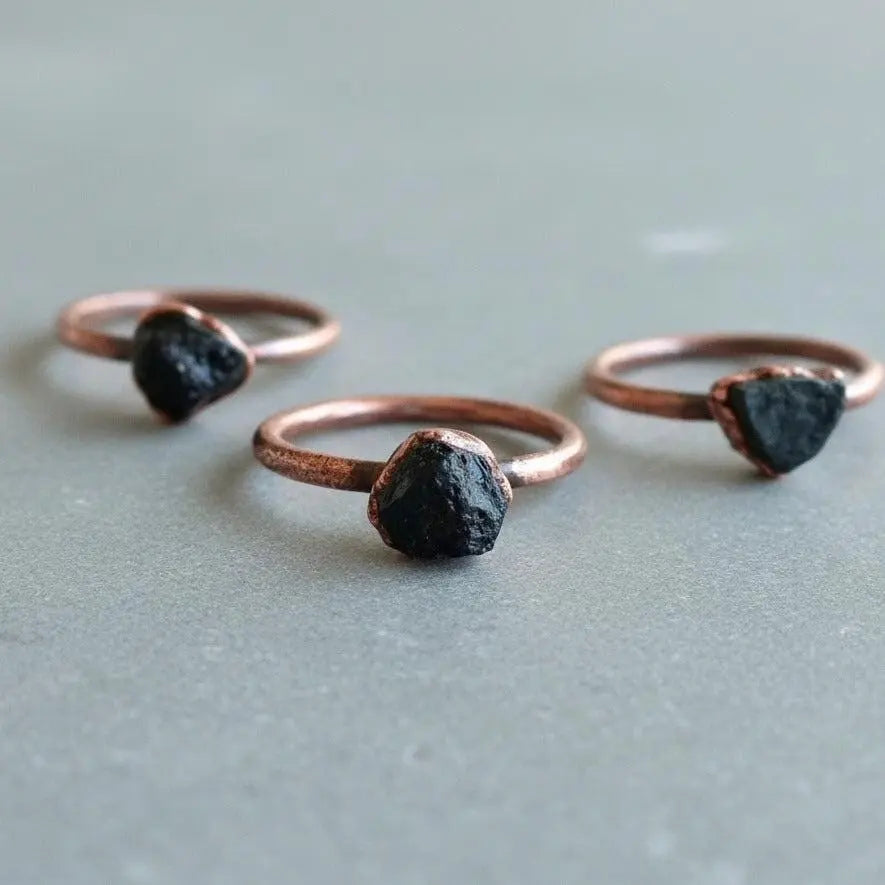 Raw Black Tourmaline Crystal Ring: Electroformed Copper Boho Jewelry - BlackbirdSageStudio