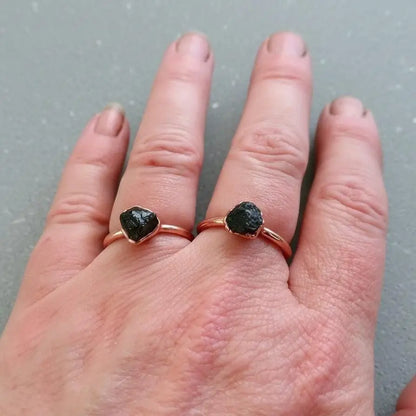 Raw Black Tourmaline Crystal Ring: Electroformed Copper Boho Jewelry - BlackbirdSageStudio