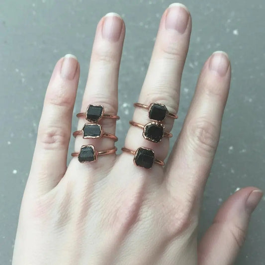 Electroformed Copper Ring: Raw Black Tourmaline Crystal, Boho Jewelry - BlackbirdSageStudio