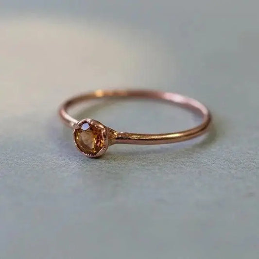 Citrine Electroformed Copper Ring, Dainty Small Stacking Ring, November Birthstone, Boho Jewelry - BlackbirdSageStudio