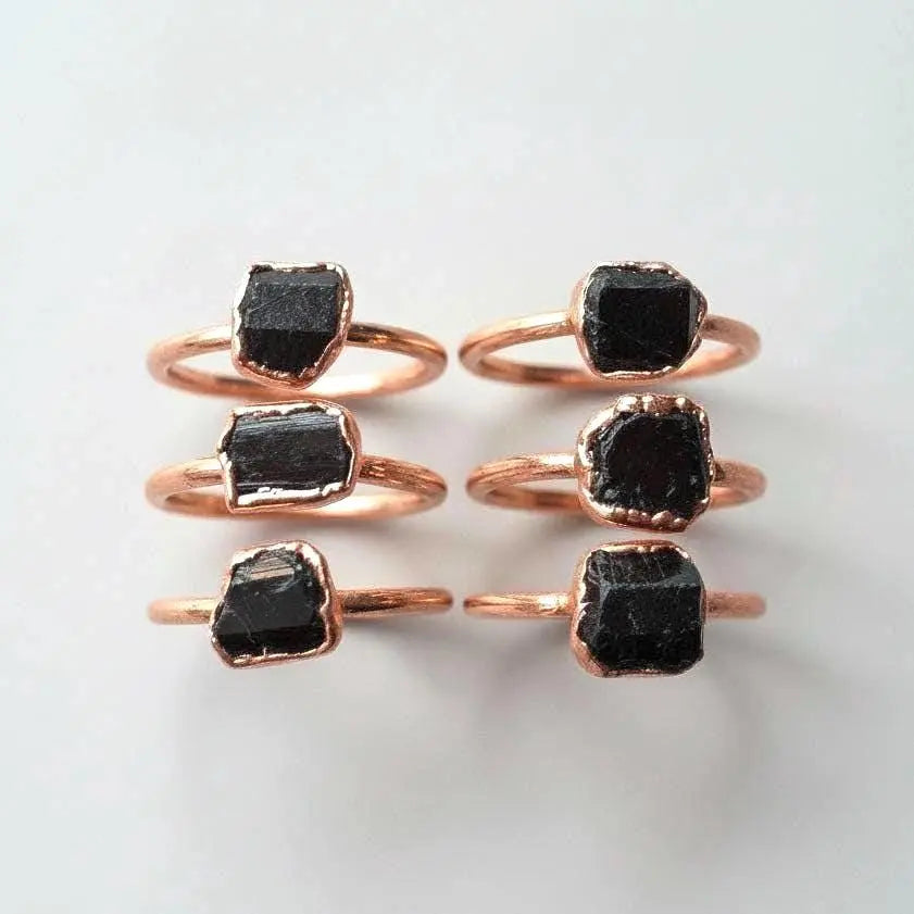 RAW Black Tourmaline Copper Ring, Black Tourmaline Ring, Electroformed Copper Jewelry, Protective Crystal Ring, Valentines Gift Blackbird & Sage Jewelry