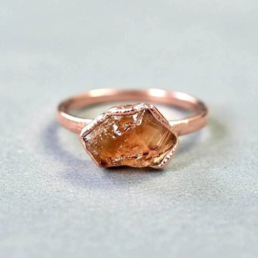 Raw Citrine Ring, November Birthstone Jewelry, Electroformed Copper Band, Jewelry Gift for Her