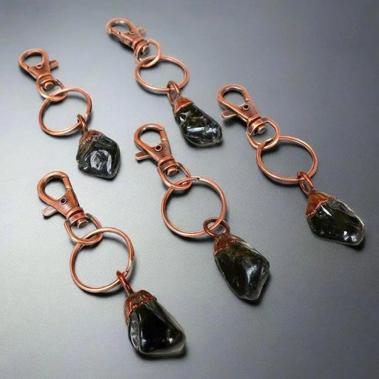 Black Tourmaline Electroformed Copper Keychain for Protection - Blackbird & Sage Jewelry