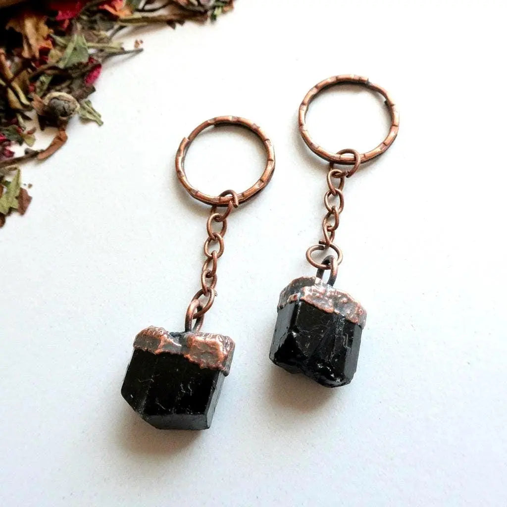Electroformed Raw Black Tourmaline Keychain for Protection - Blackbird & Sage Jewelry