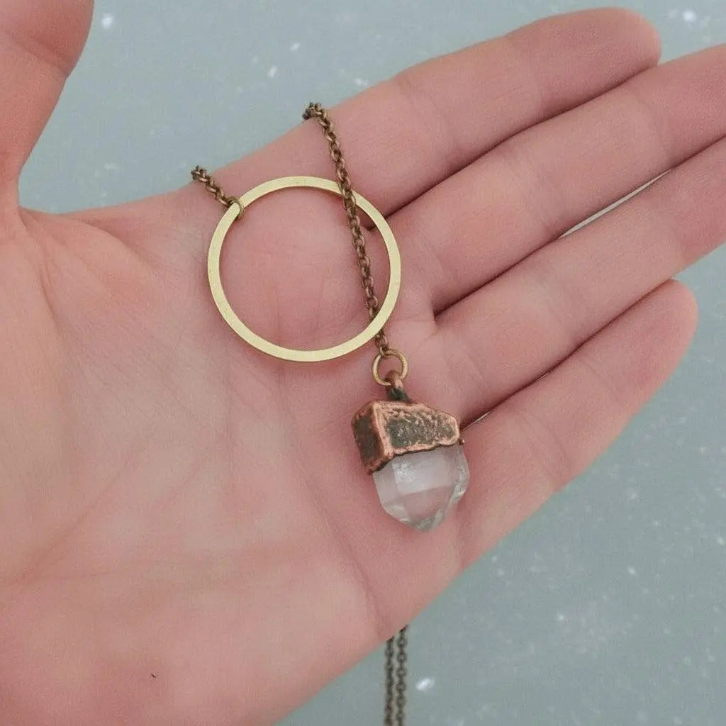 Raw Quartz Lariat Necklace: Electroformed Copper Boho Y Necklace - BlackbirdSageStudio
