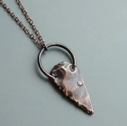 Electroformed Copper Obsidian Arrowhead Pendant Necklace - BlackbirdSageStudio