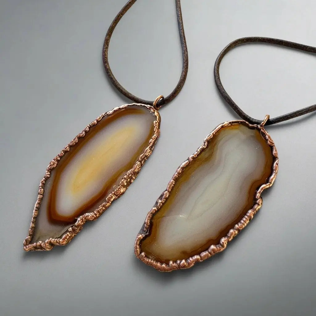 Red Agate Necklace: Electroformed Copper Pendant, Boho Leather Jewelry - BlackbirdSageStudio