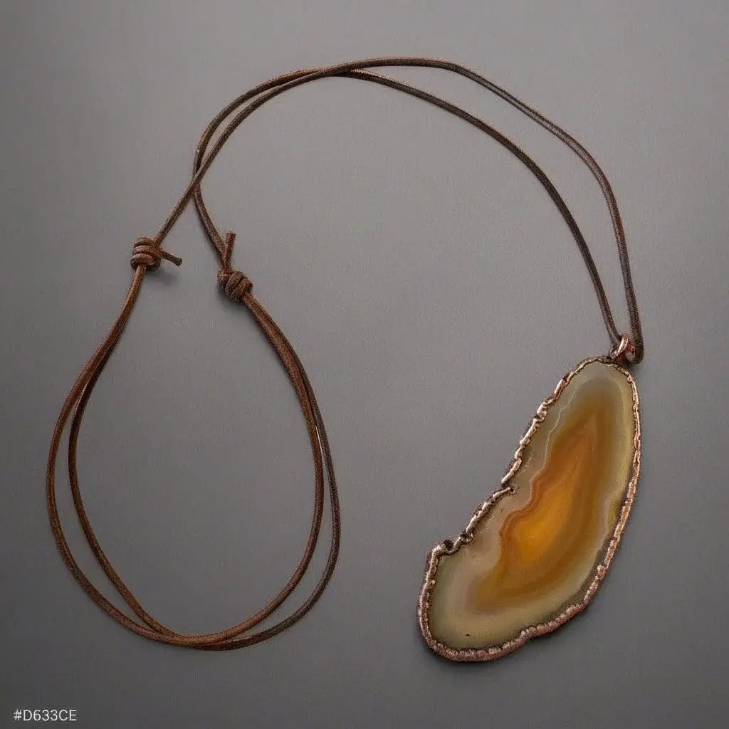 Red Agate Slice Necklace: Electroformed Copper Pendant, Leather Cord - BlackbirdSageStudio
