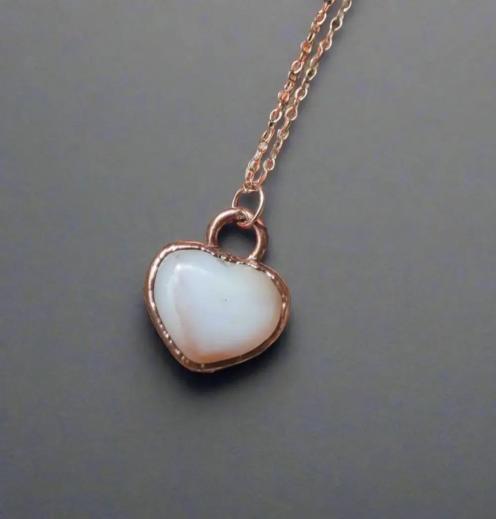 Electroformed Copper Carnelian Heart Necklace - Rose Gold Chain - BlackbirdSageStudio