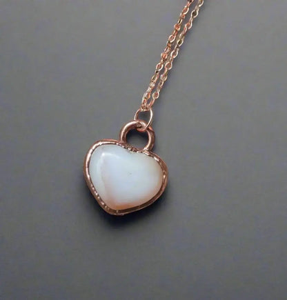 Electroformed Copper Carnelian Heart Necklace - Rose Gold Chain - BlackbirdSageStudio