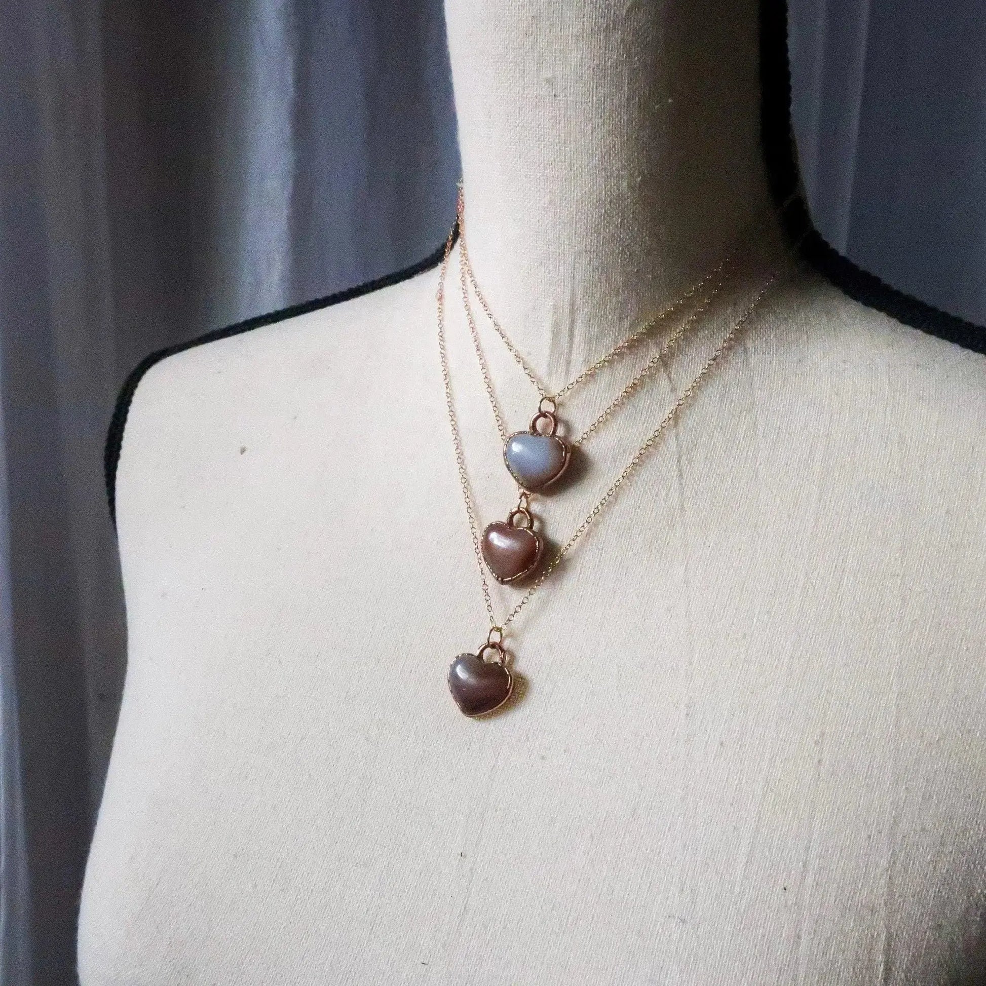 Electroformed Copper Carnelian Heart Necklace - Rose Gold Chain - BlackbirdSageStudio