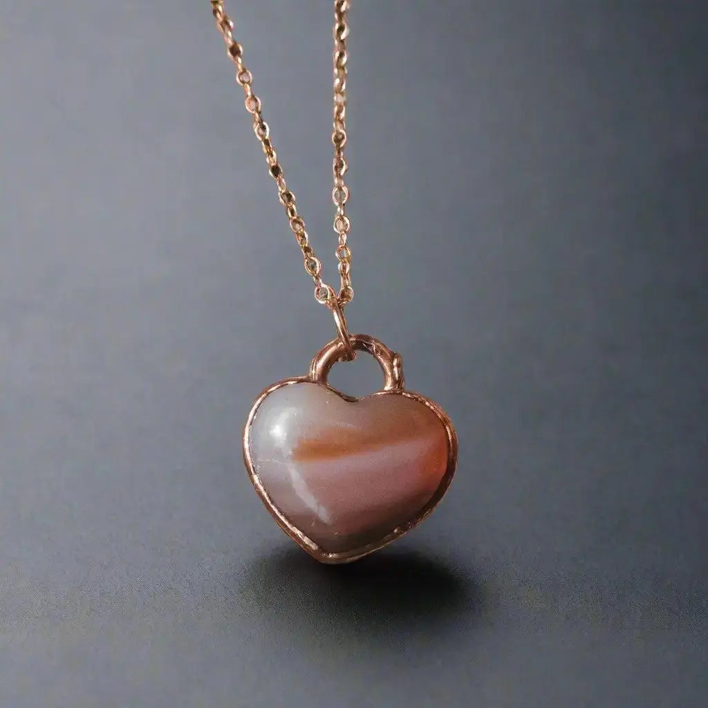 Electroformed Copper Carnelian Heart Necklace - Rose Gold Chain - BlackbirdSageStudio