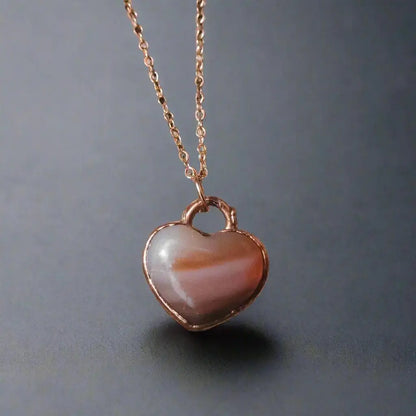 Electroformed Copper Carnelian Heart Necklace - Rose Gold Chain - BlackbirdSageStudio