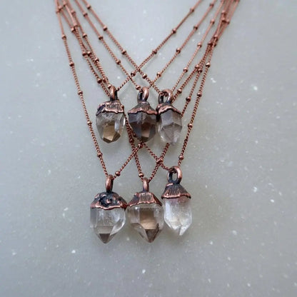 Raw Quartz Point Necklace: Copper Crystal Pendant, Healing Stone - BlackbirdSageStudio