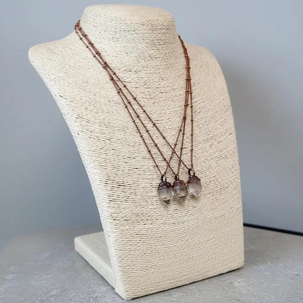 Raw Quartz Point Necklace: Copper Crystal Pendant, Healing Stone - BlackbirdSageStudio