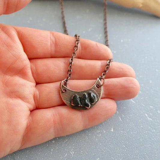 Electroformed Copper Black Tourmaline Crescent Moon Necklace - BlackbirdSageStudio