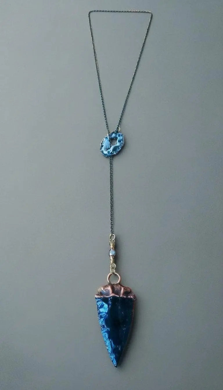 Black Obsidian Arrowhead Lariat Necklace: Boho Talisman Jewelry - BlackbirdSageStudio