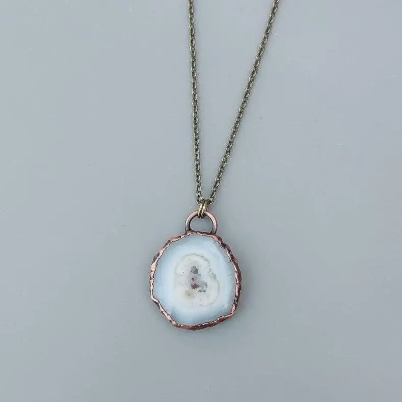 Electroformed Copper Solar Quartz Necklace: Bohemian Crystal, 18" Brass Chain - BlackbirdSageStudio