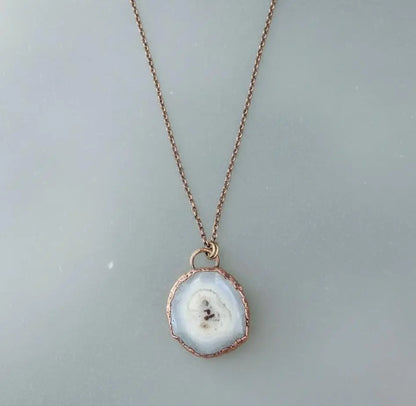 Electroformed Copper Solar Quartz Necklace: Bohemian Crystal, 18" Brass Chain - BlackbirdSageStudio