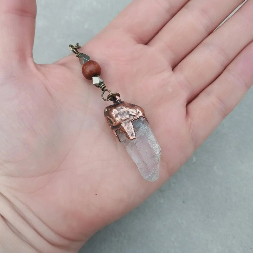 Raw Quartz Lariat Necklace: Copper Electroformed Crystal, Boho Gemstone Jewelry - BlackbirdSageStudio
