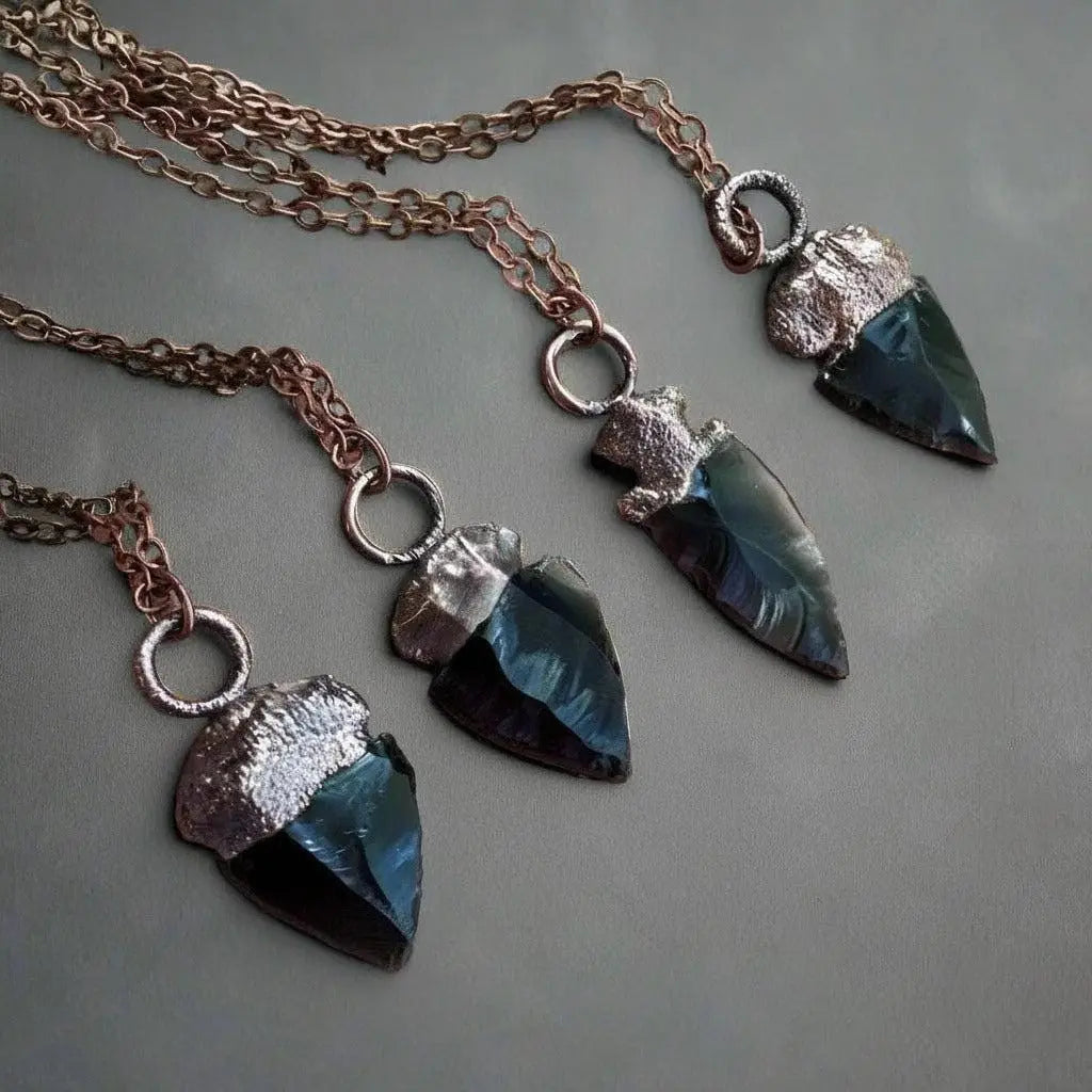 Obsidian Arrowhead Necklace Copper | Grounding Healing Crystal Jewelry for Balance & Protection - BlackbirdSageStudio