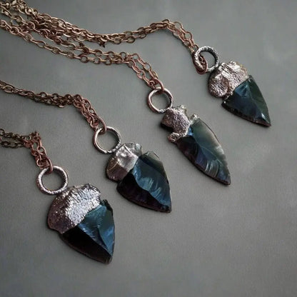 Obsidian Arrowhead Necklace Copper | Grounding Healing Crystal Jewelry for Balance & Protection - BlackbirdSageStudio