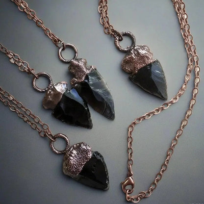 Obsidian Arrowhead Necklace Copper | Grounding Healing Crystal Jewelry for Balance & Protection - BlackbirdSageStudio