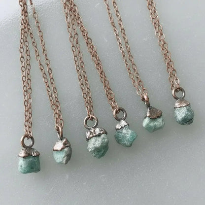 Raw Emerald Birthstone Pendant: Antique Copper Boho Necklace - BlackbirdSageStudio