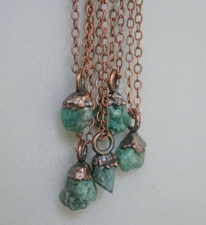 Raw Emerald Birthstone Pendant: Antique Copper Boho Necklace - BlackbirdSageStudio