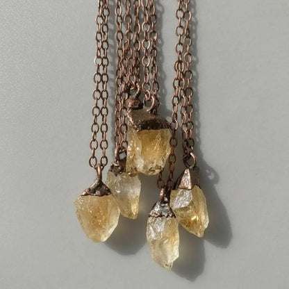 Raw Citrine Crystal Necklace, November Birthstone, Electroformed Copper Pendant - BlackbirdSageStudio