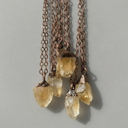 Raw Citrine Crystal Necklace, November Birthstone, Electroformed Copper Pendant - BlackbirdSageStudio
