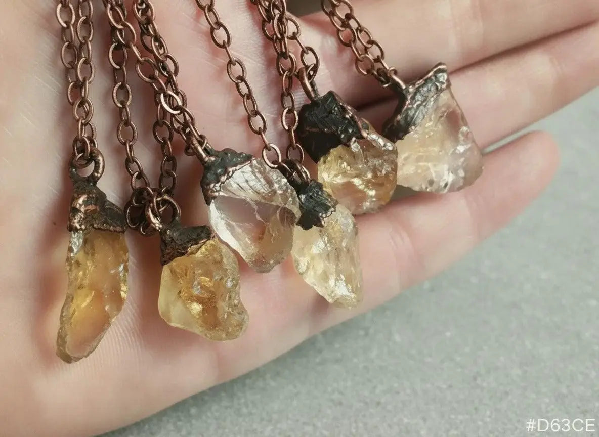 Raw Citrine Crystal Necklace, November Birthstone, Electroformed Copper Pendant - BlackbirdSageStudio