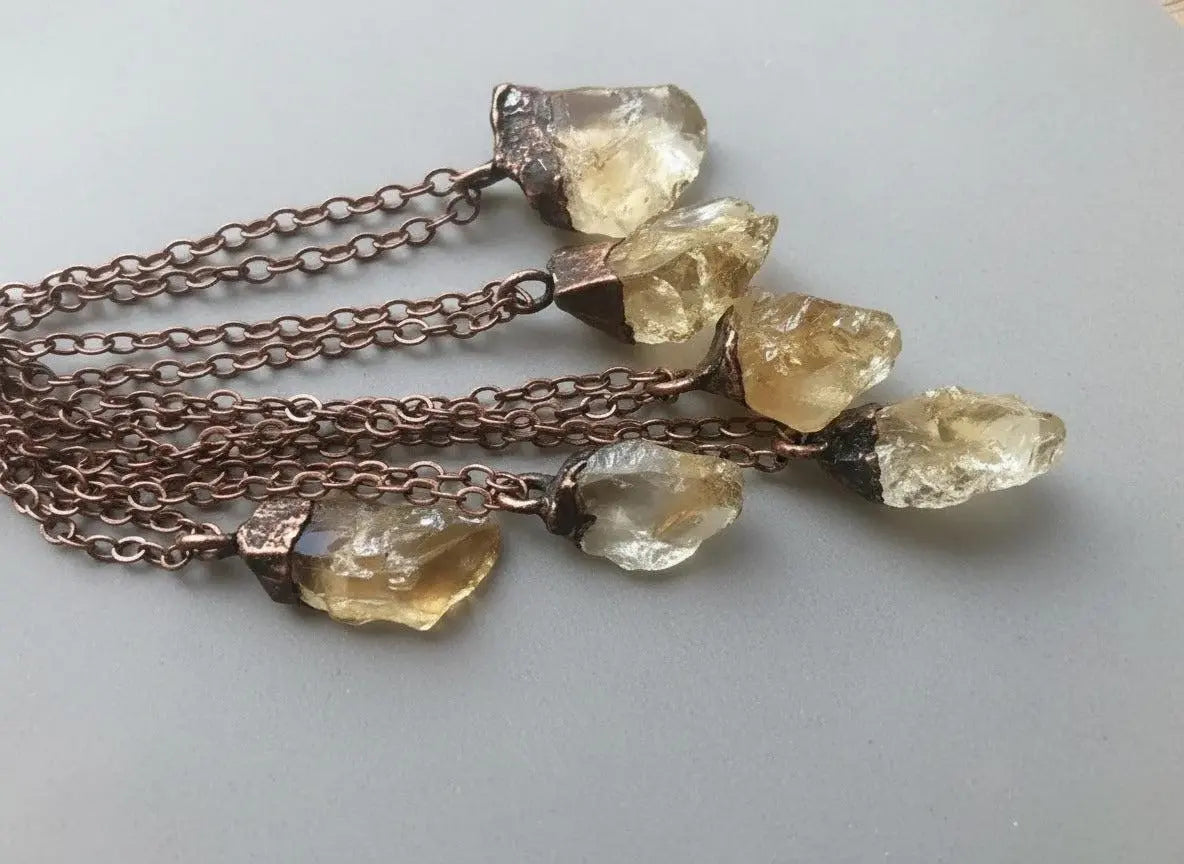 Raw Citrine Crystal Necklace, November Birthstone, Electroformed Copper Pendant - BlackbirdSageStudio