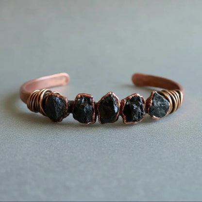 Raw Black Tourmaline Copper Cuff Bracelet: Electroformed Stone Bangle - BlackbirdSageStudio