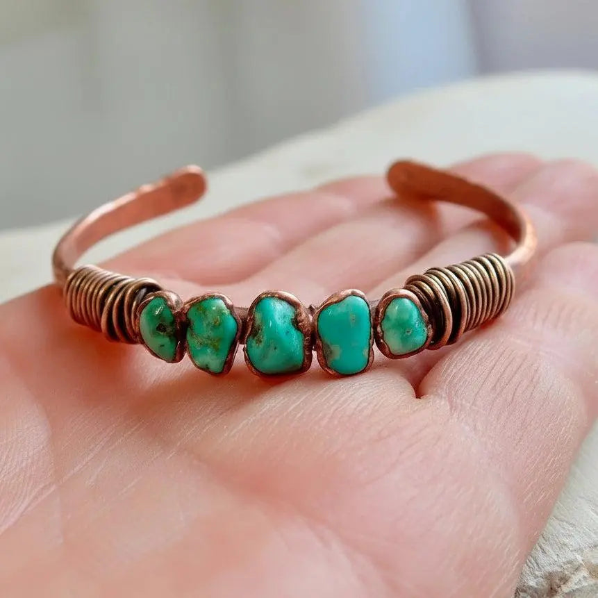 Raw Turquoise Copper Cuff Bracelet: Sonoran Stone, Bohemian Bangle - BlackbirdSageStudio