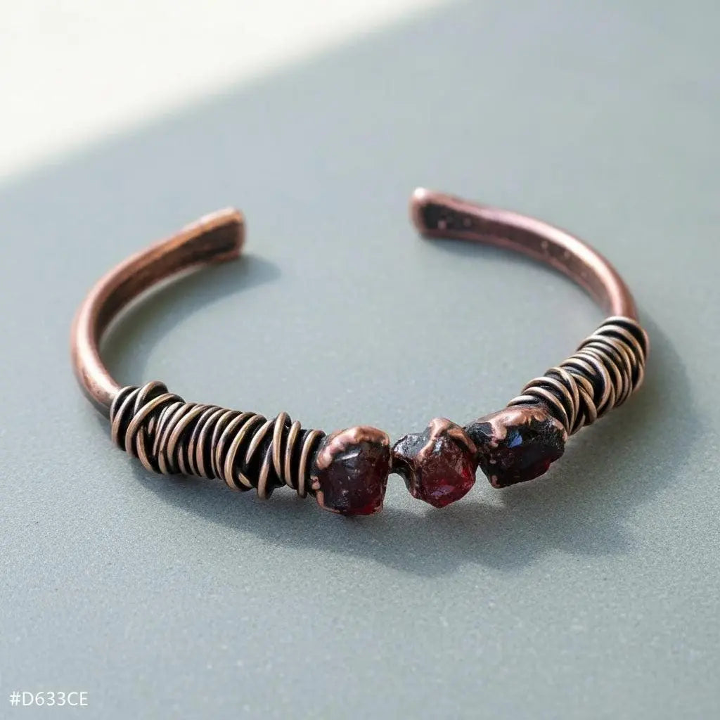Raw Garnet Copper Cuff Bracelet: Electroformed Bronze Bangle - BlackbirdSageStudio