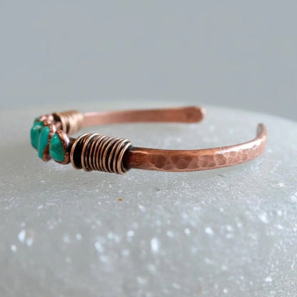 Raw Turquoise Copper Cuff Bracelet: Sonoran Stone, Electroformed Bohemian Bangle - BlackbirdSageStudio