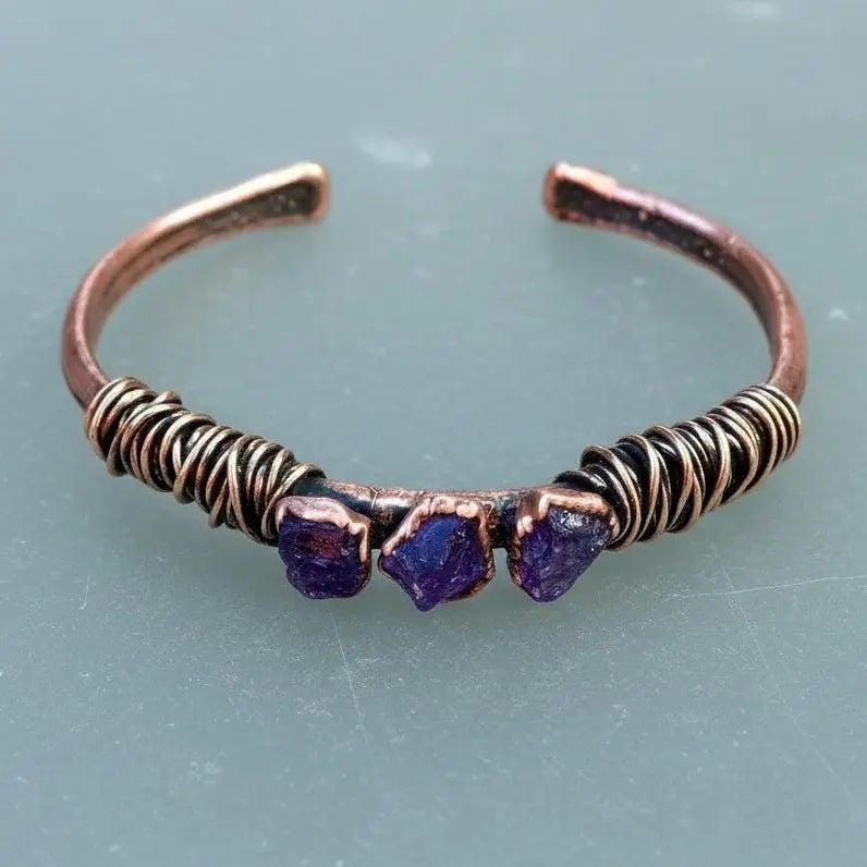 Handcrafted Copper Raw Amethyst Cuff For Inner Peace In Daily Rituals - BlackbirdSageStudio
