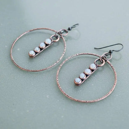 Electroformed Copper Pearl Hoop Earrings: Hand Hammered Bronze, Bohemian Jewelry - BlackbirdSageStudio