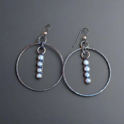 Electroformed Copper Pearl Hoop Earrings: Hand Hammered Bronze, Bohemian Jewelry - BlackbirdSageStudio