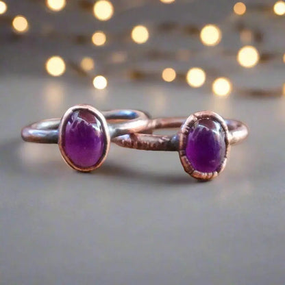 Electroformed Copper Amethyst Ring: February Birthstone Boho Jewelry - BlackbirdSageStudio