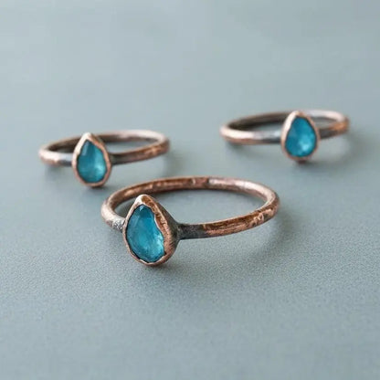 London Blue Topaz Copper Ring – Handmade Electroformed Stacking Crystal Ring with Healing Stone - BlackbirdSageStudio